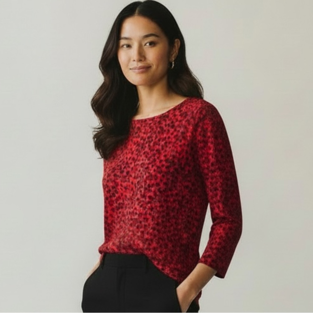 Tommy Bahama Ashby Isles Leopard Top M | Red Animal Print Cotton Tunic Blouse
